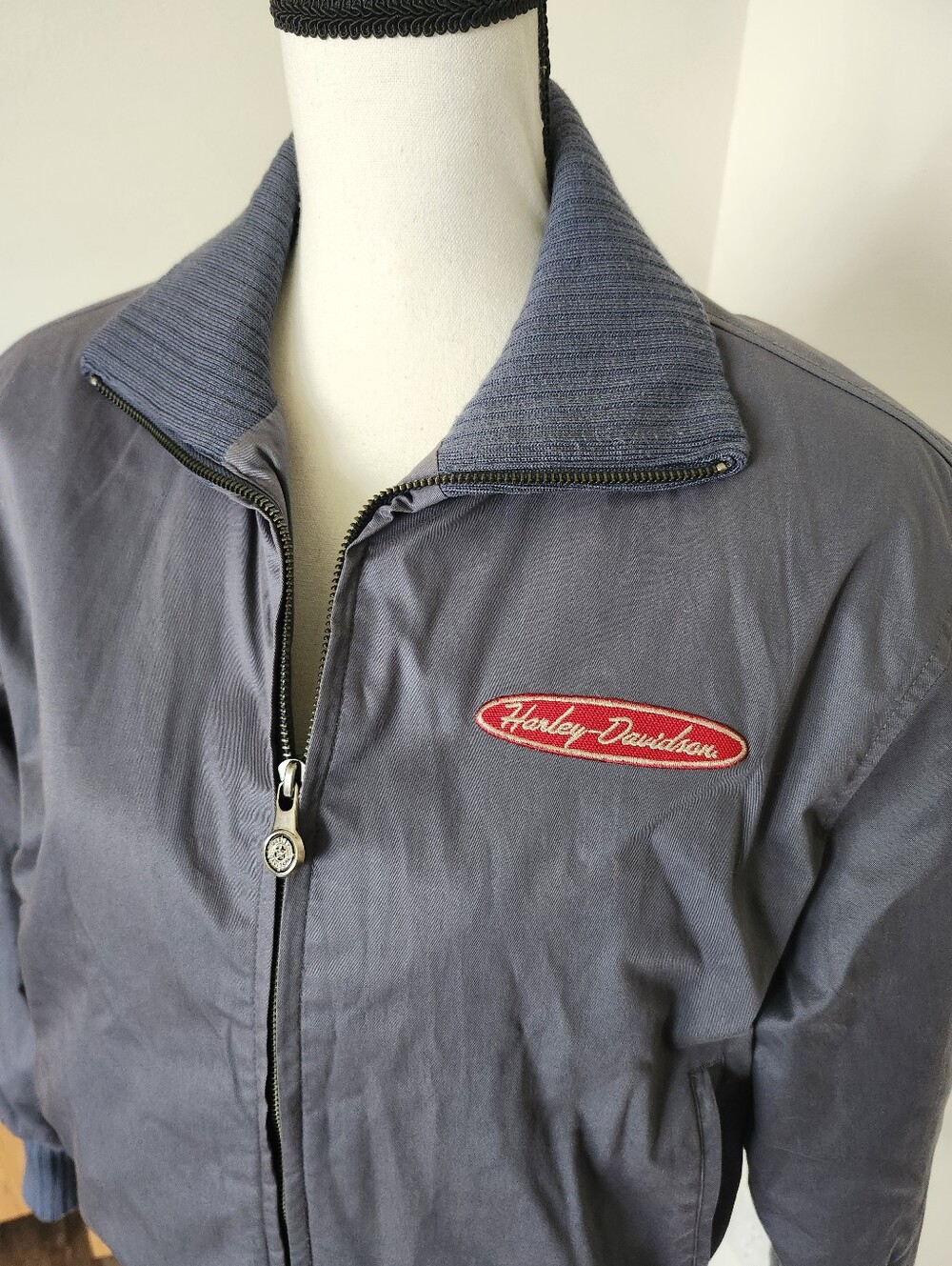 Vintage Harley Davidson Motorcycle Women's Slate Blue Bomber Jacket - Picture 3 of 8